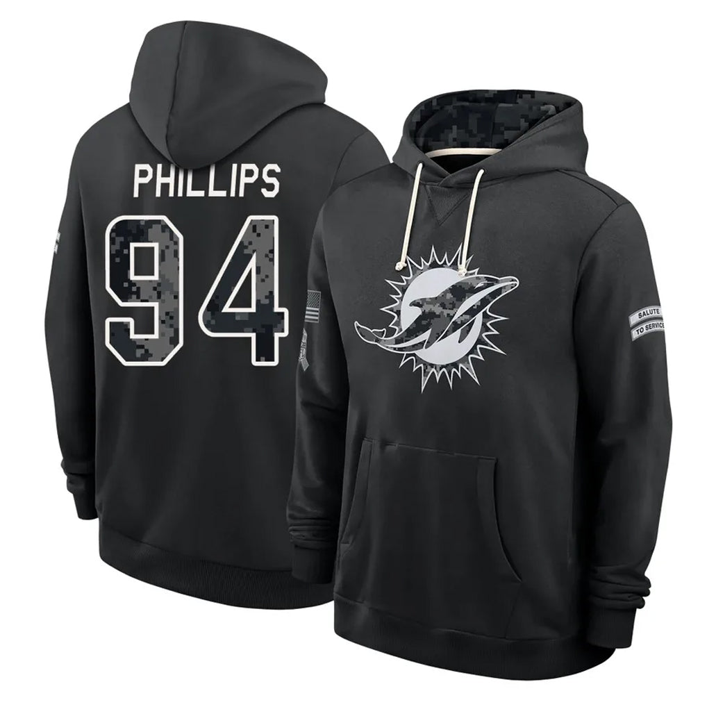 M.Dolphins #94 Jordan Phillips Player 2026 Black Logo Pullover Hoodies Limited Game Cooneas Stitched Jerseys