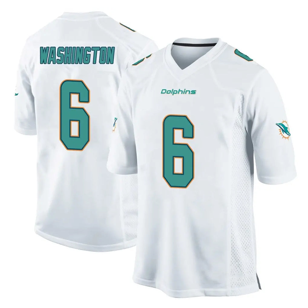 M.Dolphins #6 Malik Washington Player White Home Game Cooneas Stitched Jerseys