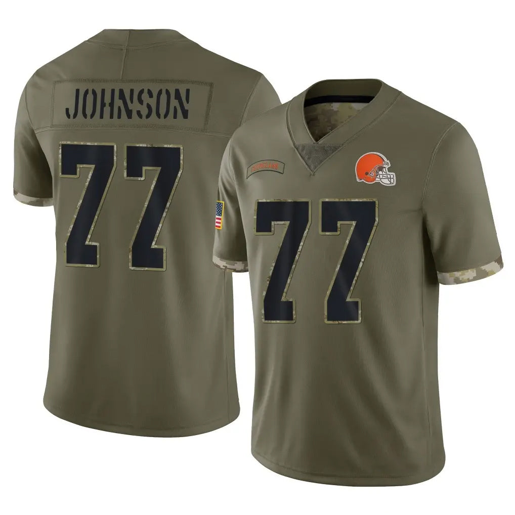 C.Browns #77 Zion Johnson Player Olive Salute to Service Limited Game Cooneas Stitched Jerseys