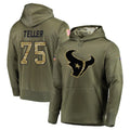 H.Texans #75 Wyatt Teller Player Olive Salute to Service Pullover Hoodies Home Game Cooneas Stitched Jerseys