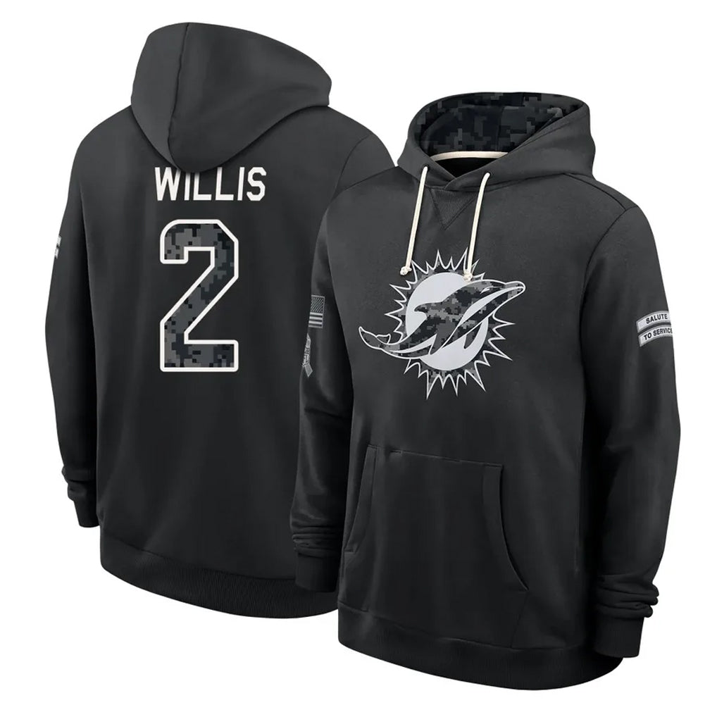M.Dolphins #2 Malik Willis Player 2026 Black Logo Pullover Hoodies Limited Game Cooneas Stitched Jerseys
