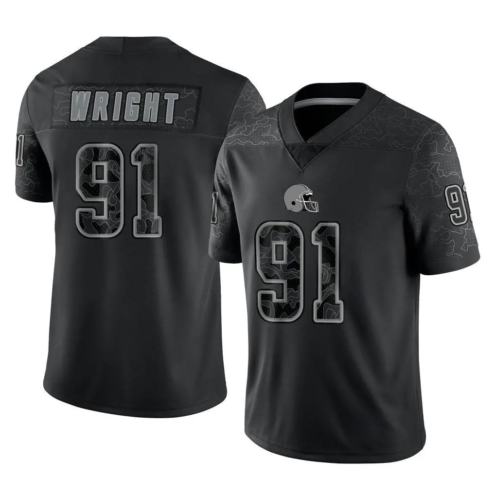 C.Browns #91 Alex Wright Player Black Reflective Home Game Cooneas Stitched Jerseys