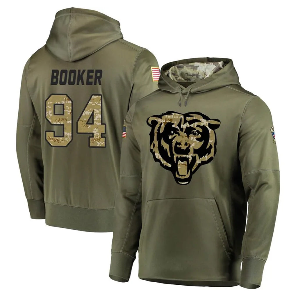 C.Bears #94 Austin Booker Player Olive Salute to Service Pullover Hoodies Home Game Cooneas Stitched Jerseys