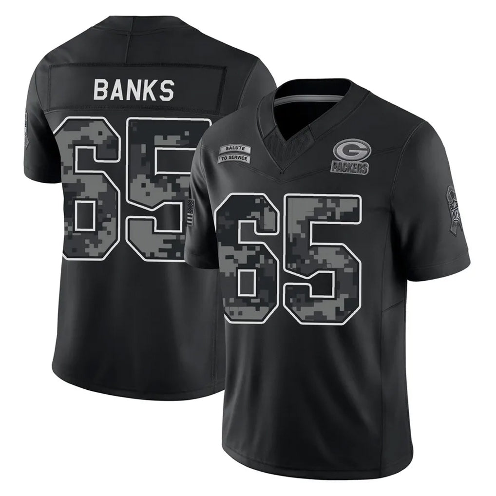 GB.Packers #65 Aaron Banks Player Black Limited 2026 Salute to Service Home Game Cooneas Stitched Jerseys