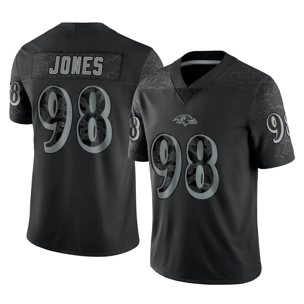 B.Ravens #98 Travis Jones Player Black REFLECTIVE Limited Cooneas Stitched Jerseys