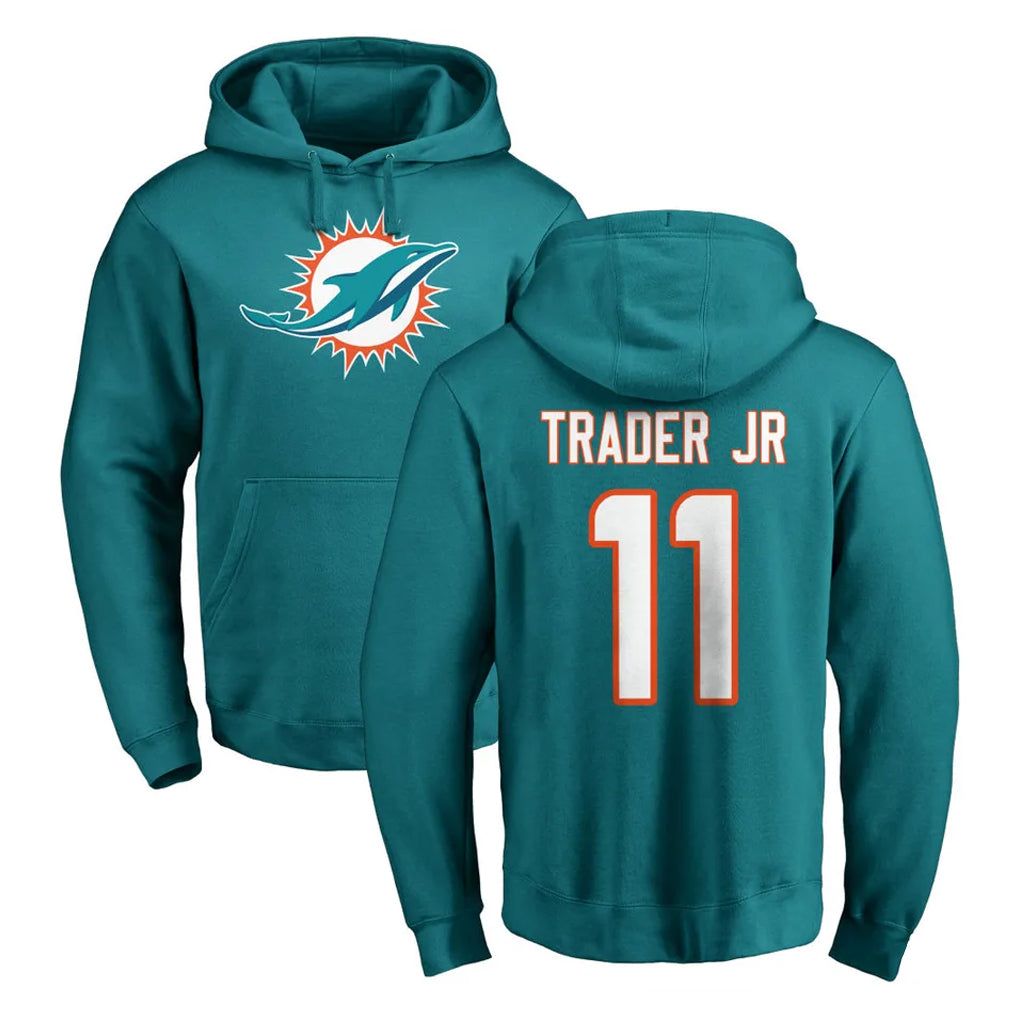 M.Dolphins #11 Dante Trader Jr. Player Aqua LOGO Pullover Hoodies Limited Cooneas Stitched Jerseys