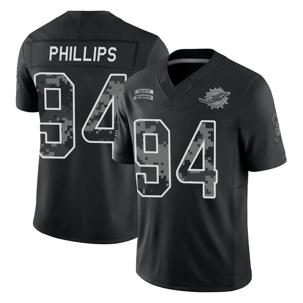 M.Dolphins #94 Jordan Phillips Player Black Limited 2026 Salute to Service Home Game Cooneas Stitched Jerseys