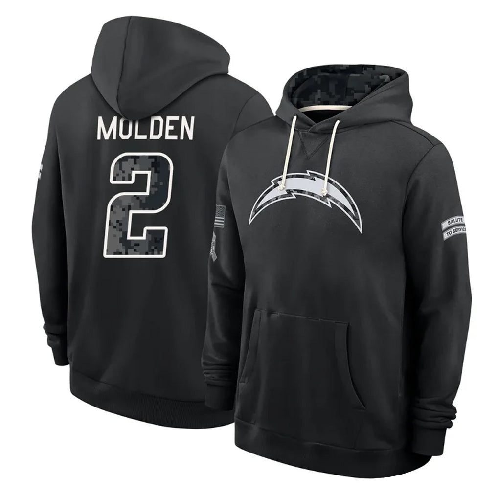 LA.Chargers #2 Elijah Molden Player 2026 Black Logo Pullover Hoodies Limited Game Stitched Jerseys