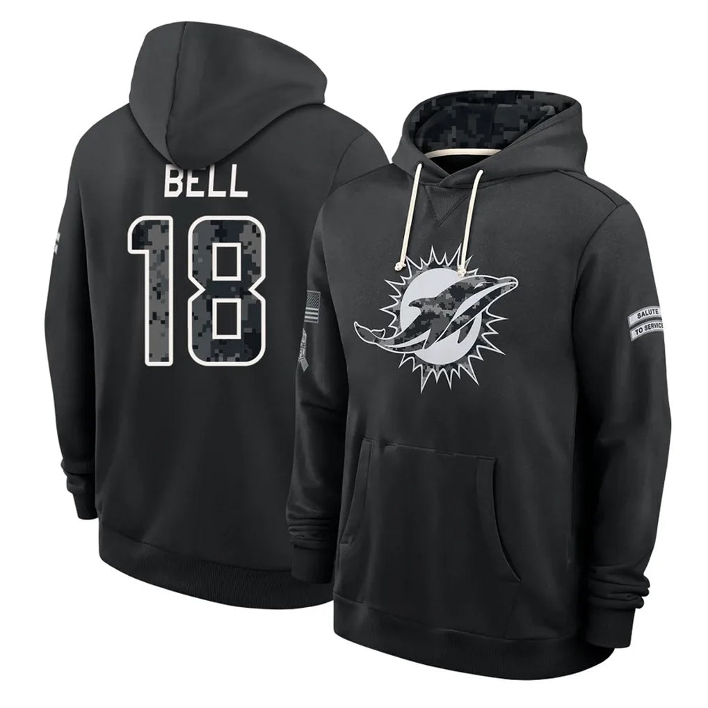 M.Dolphins #18 Chris Bell Player 2026 Black Logo Pullover Hoodies Limited Game Cooneas Stitched Jerseys