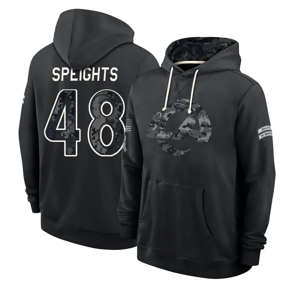 LA.Rams #48 Omar Speights Player 2026 Black Logo Pullover Hoodies Limited Game Cooneas Stitched Jerseys