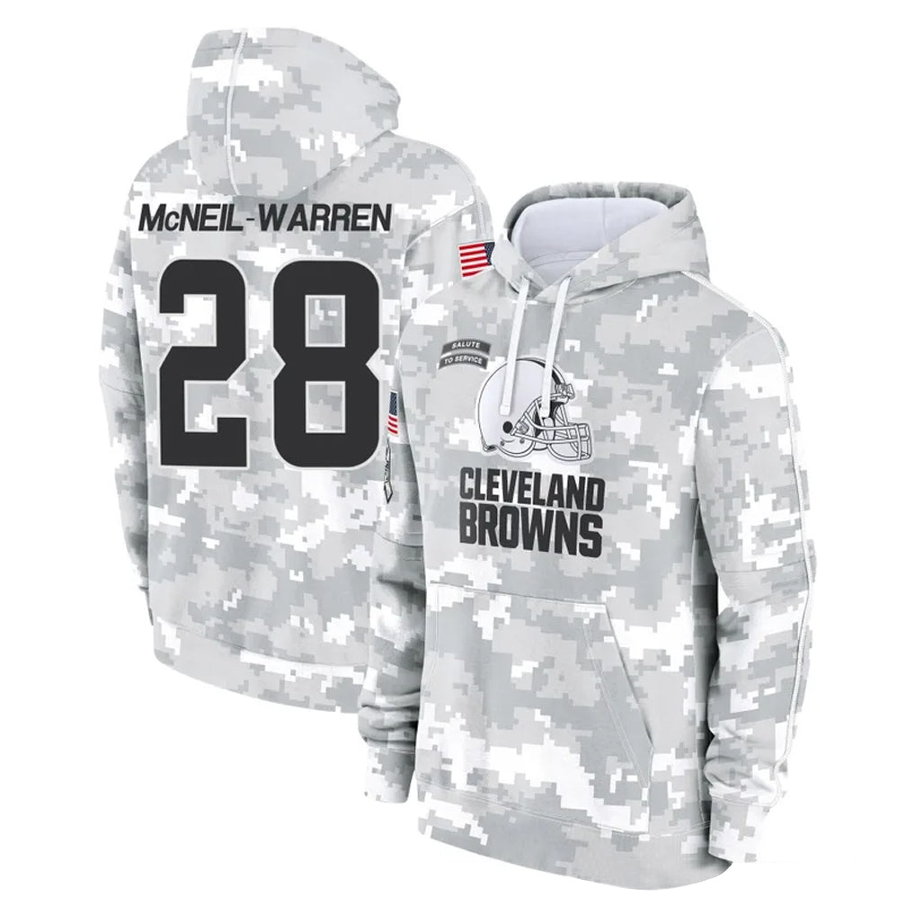 C.Browns #28 Emmanuel McNeil-Warren Player Arctic Camo Salute to Service Hoodies Limited Game Cooneas Stitched Jerseys