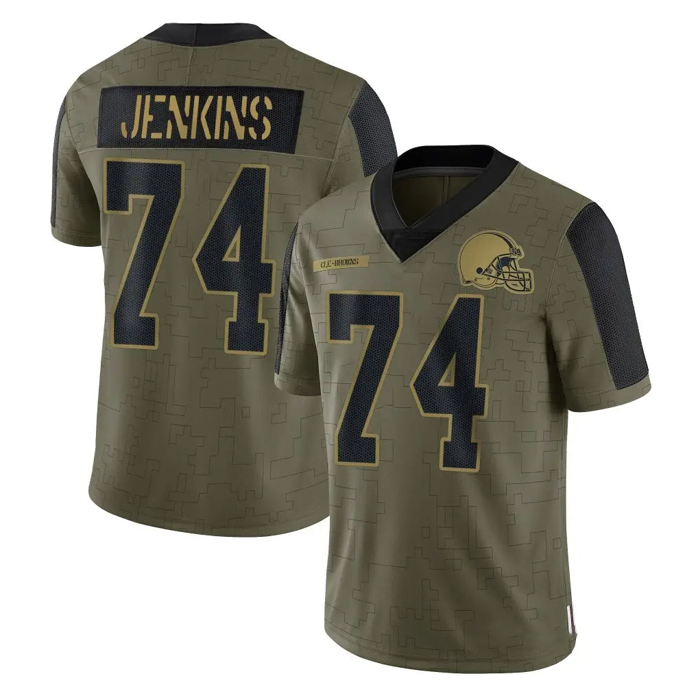 C.Browns #74 Elgton Jenkins Player Olive Salute to Service Limited Home Game Cooneas Stitched Jerseys