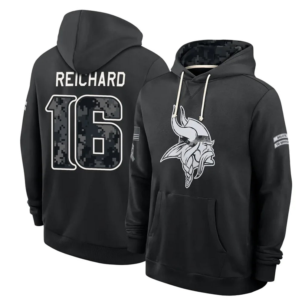 MN.Vikings #16 Will Reichard Player 2026 Black Logo Pullover Hoodies Limited Game Cooneas Stitched Jerseys
