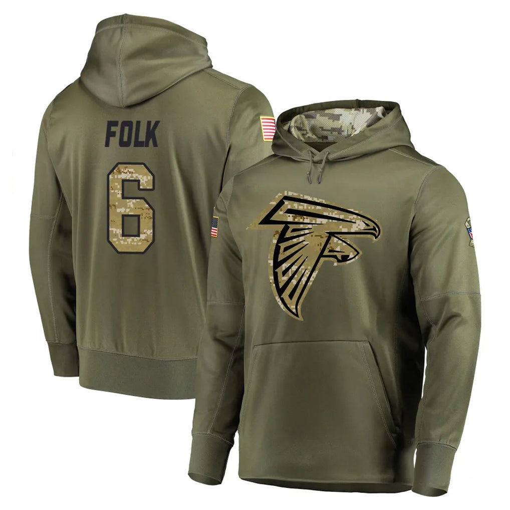 A.Falcons #6 Nick Folk Player Olive Salute to Service Hoodies Cooneas Stitched Jerseys