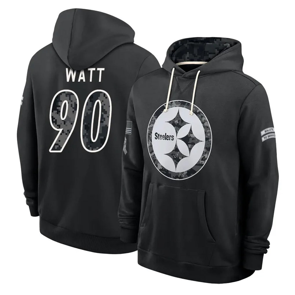 P.Steelers #90 T.J. Watt Player 2026 Black Logo Pullover Hoodies Limited Game Cooneas Stitched Jerseys