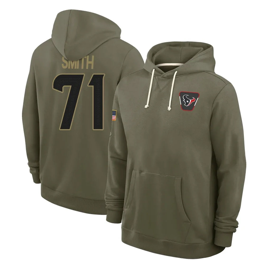H.Texans #71 Braden Smith Player Olive Salute to Service Pullover Hoodies Limited Cooneas Stitched Jerseys