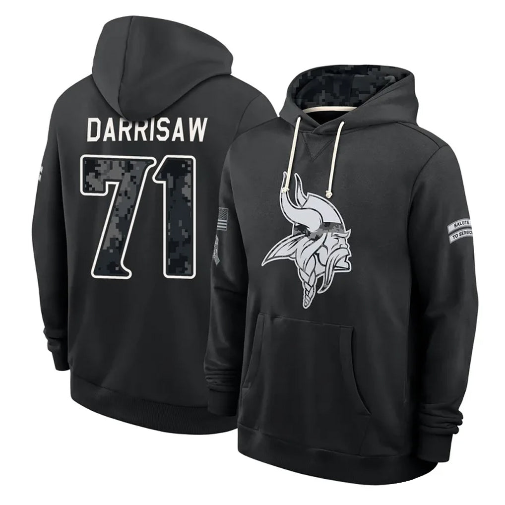 MN.Vikings #71 Christian Darrisaw Player 2026 Black Logo Pullover Hoodies Limited Game Cooneas Stitched Jerseys
