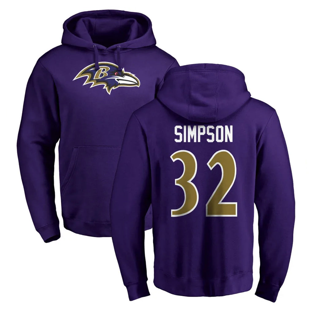 B.Ravens #32 Trenton Simpson Player Purple Salute to Service Pullover Hoodie Cooneas Stitched Jerseys