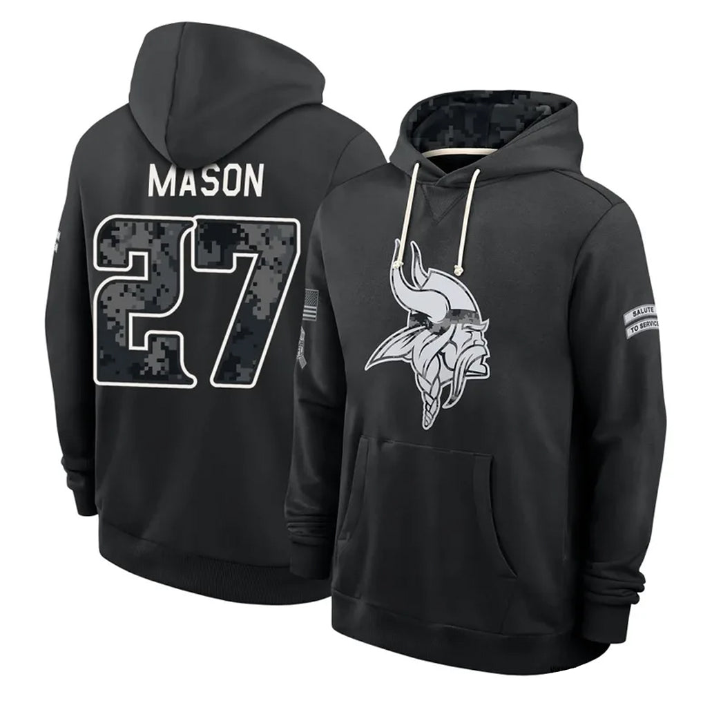 MN.Vikings #27 Jordan Mason Player 2026 Black Logo Pullover Hoodies Limited Game Cooneas Stitched Jerseys
