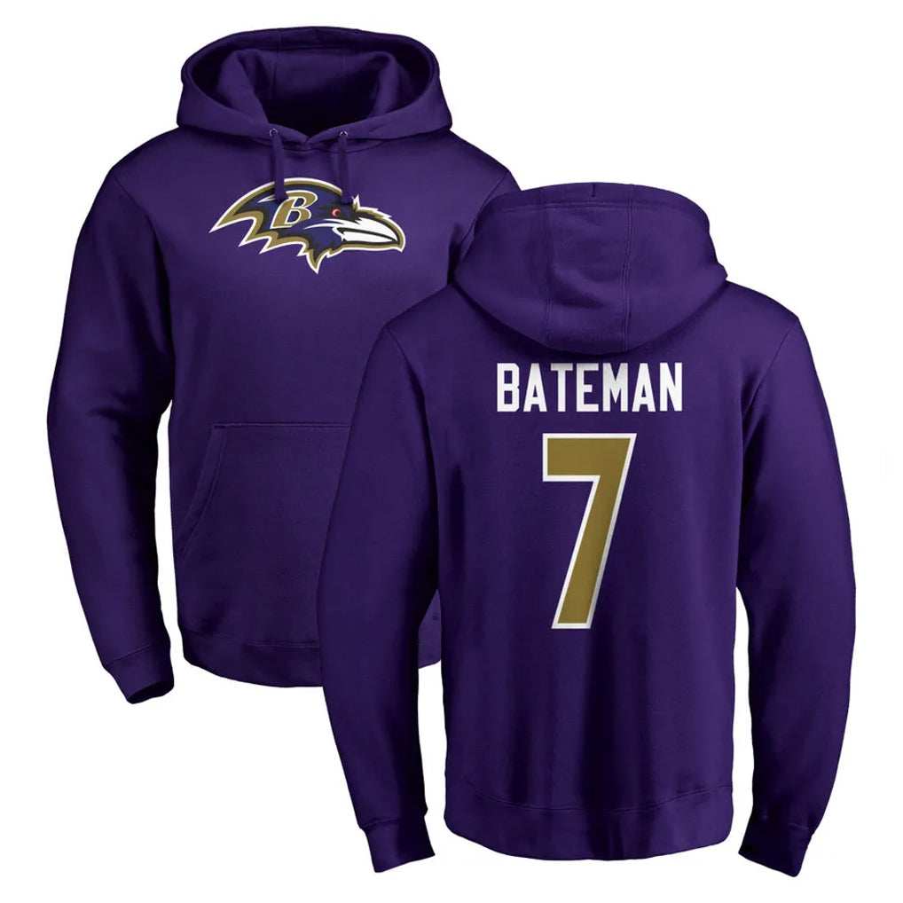 B.Ravens #7 Rashod Bateman Player Purple Salute to Service Pullover Hoodie Cooneas Stitched Jerseys