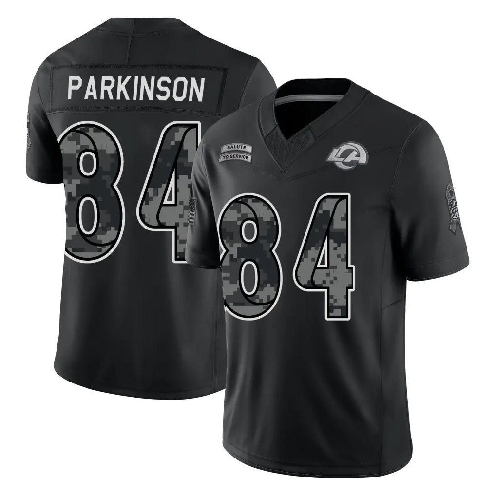LA.Rams #84 Colby Parkinson Player Black Limited 2026 Salute to Service Home Game Cooneas Stitched Jerseys