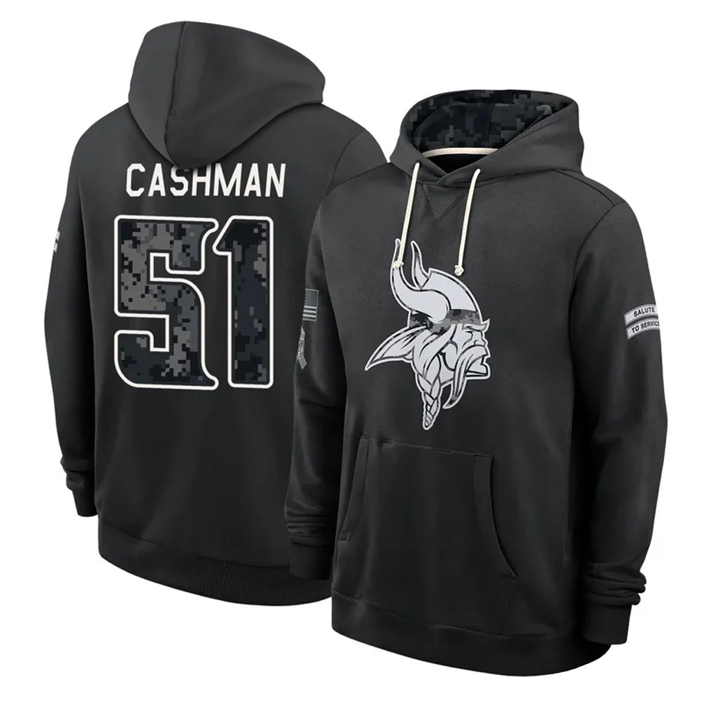 MN.Vikings #51 Blake Cashman Player 2026 Black Logo Pullover Hoodies Limited Game Cooneas Stitched Jerseys