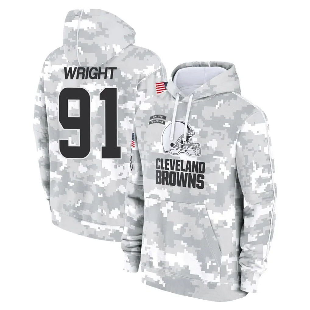 C.Browns #91 Alex Wright Player Arctic Camo Salute to Service Hoodies Limited Game Cooneas Stitched Jerseys