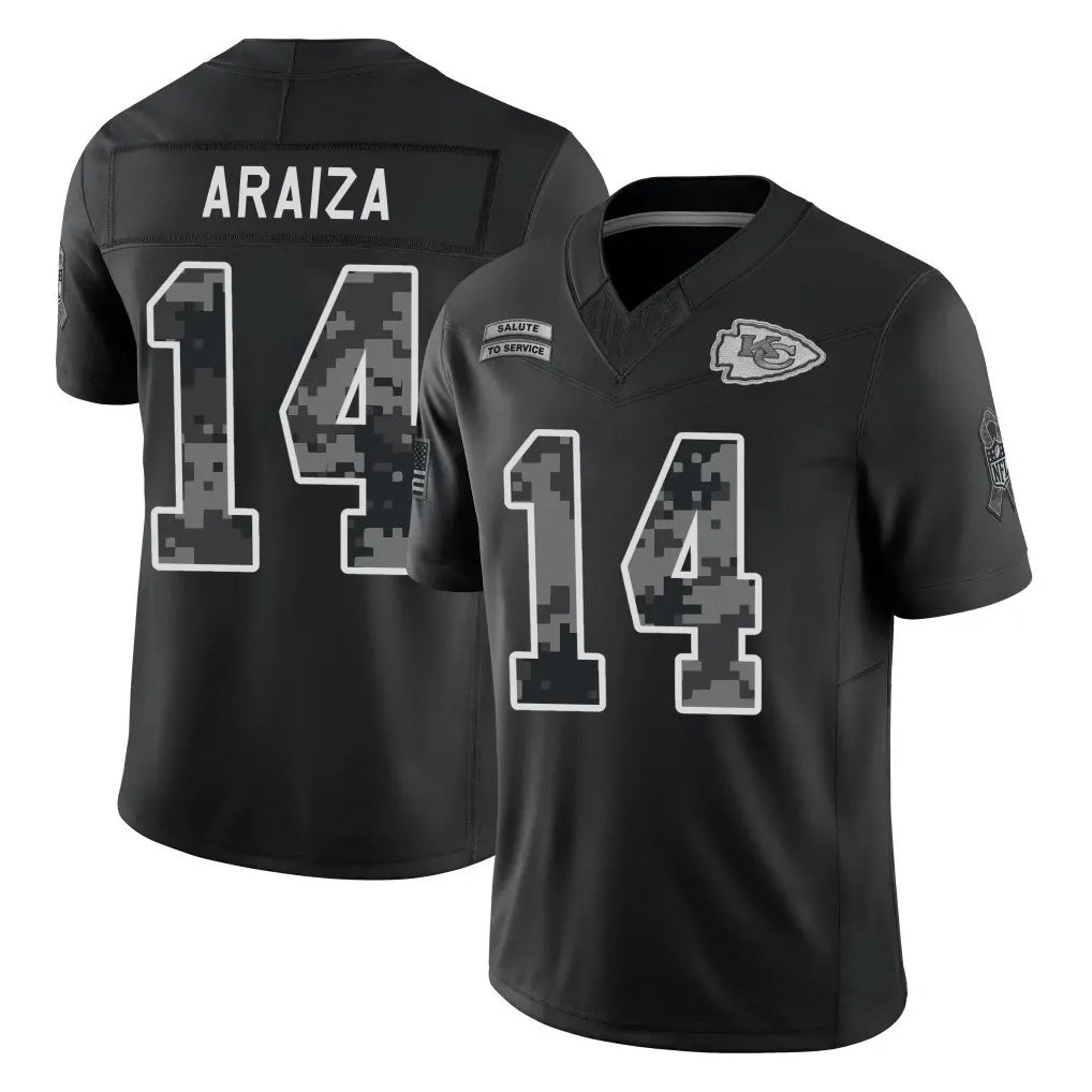 KC.Chiefs #14 Matt Araiza Player Black Limited 2026 Salute to Service Home Game Stitched Jerseys