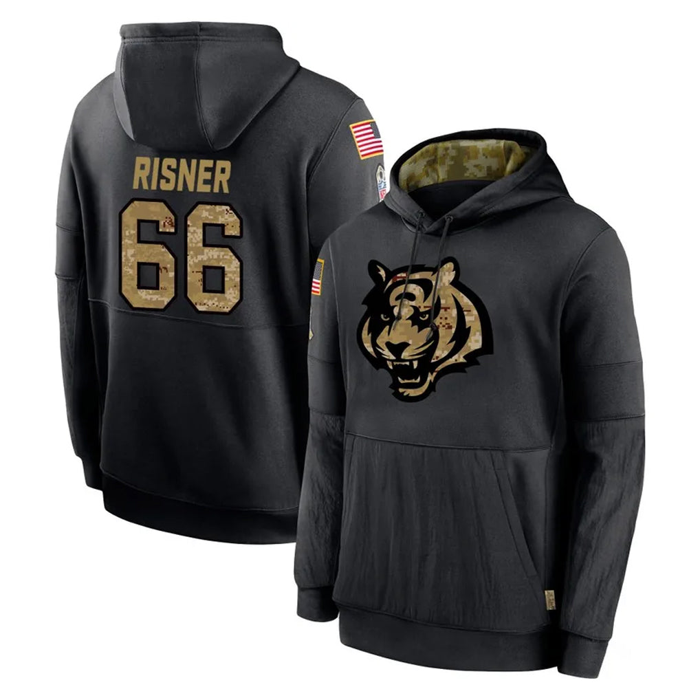 C.Bengals #66 Dalton Risner Player Black Salute to Service Pullover Hoodies Limited Cooneas Stitched Jerseys