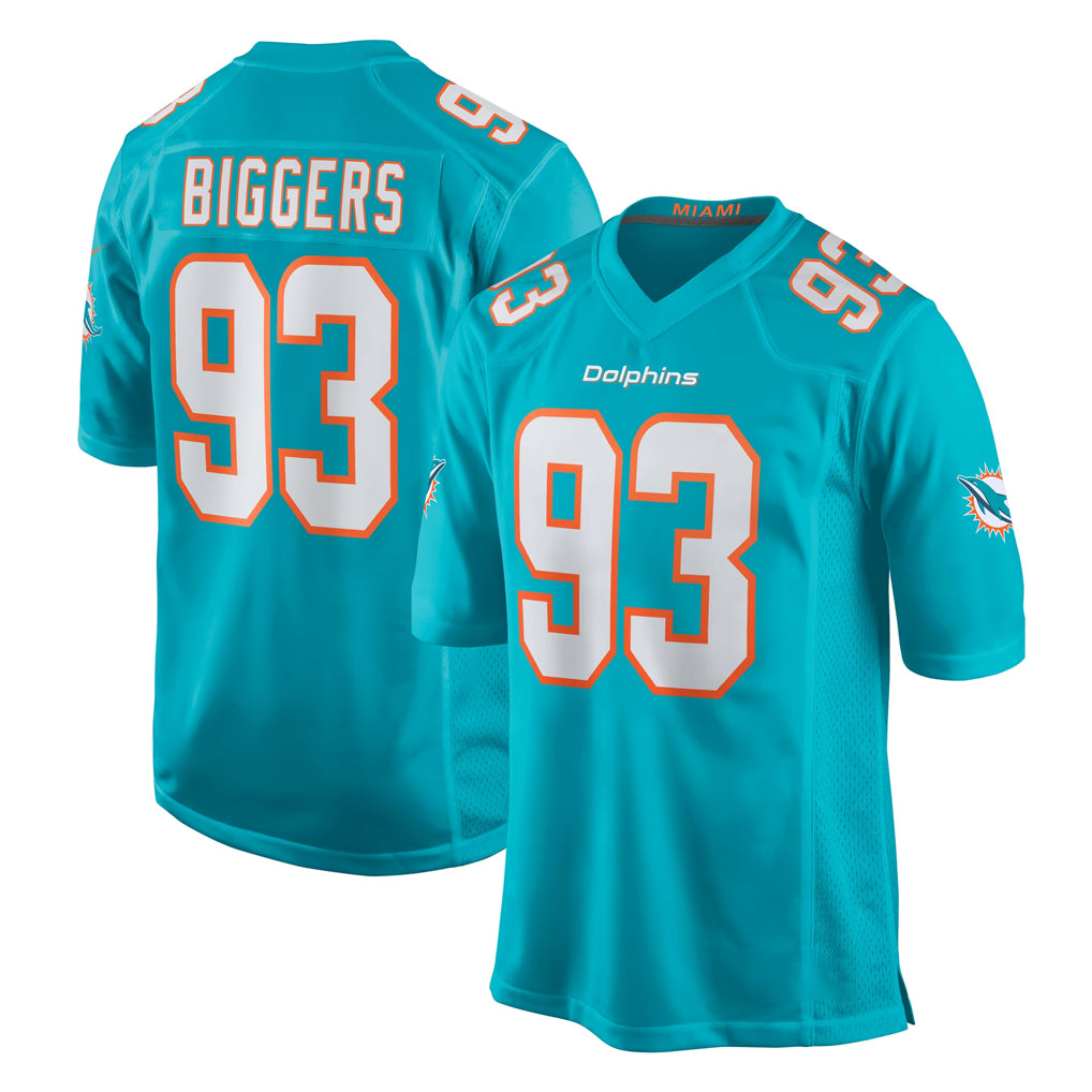 M.Dolphins #93 Zeek Biggers Player Aqua Home Game Cooneas Stitched Jerseys
