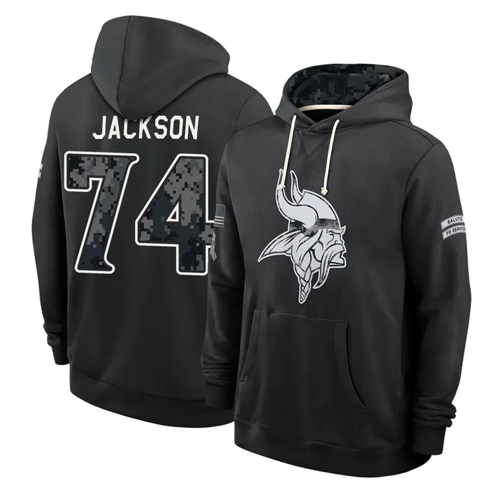 MN.Vikings #74 Donovan Jackson Player 2026 Black Logo Pullover Hoodies Limited Game Cooneas Stitched Jerseys