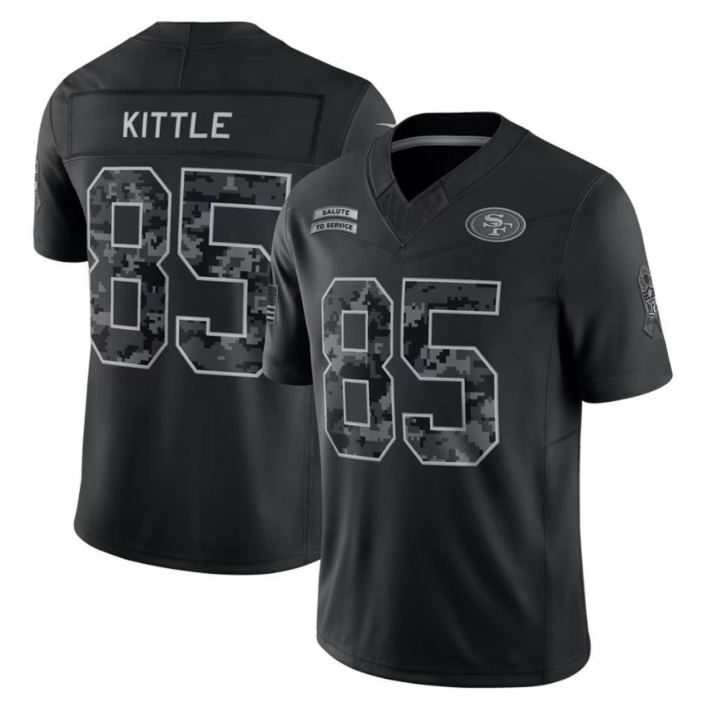 Cooneas SF.49ers #85 George Kittle Player Black Limited 2026 Salute to Service Home Game Stitched Jerseys