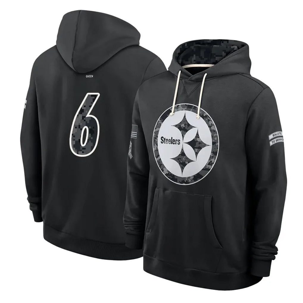 P.Steelers #6 Patrick Queen Player 2026 Black Logo Pullover Hoodies Limited Game Cooneas Stitched Jerseys