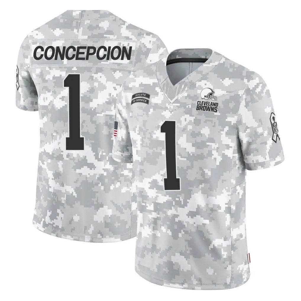 C.Browns #1 KC Concepcion Player Arctic Camo Salute to Service Limited Home Game Cooneas Stitched Jerseys
