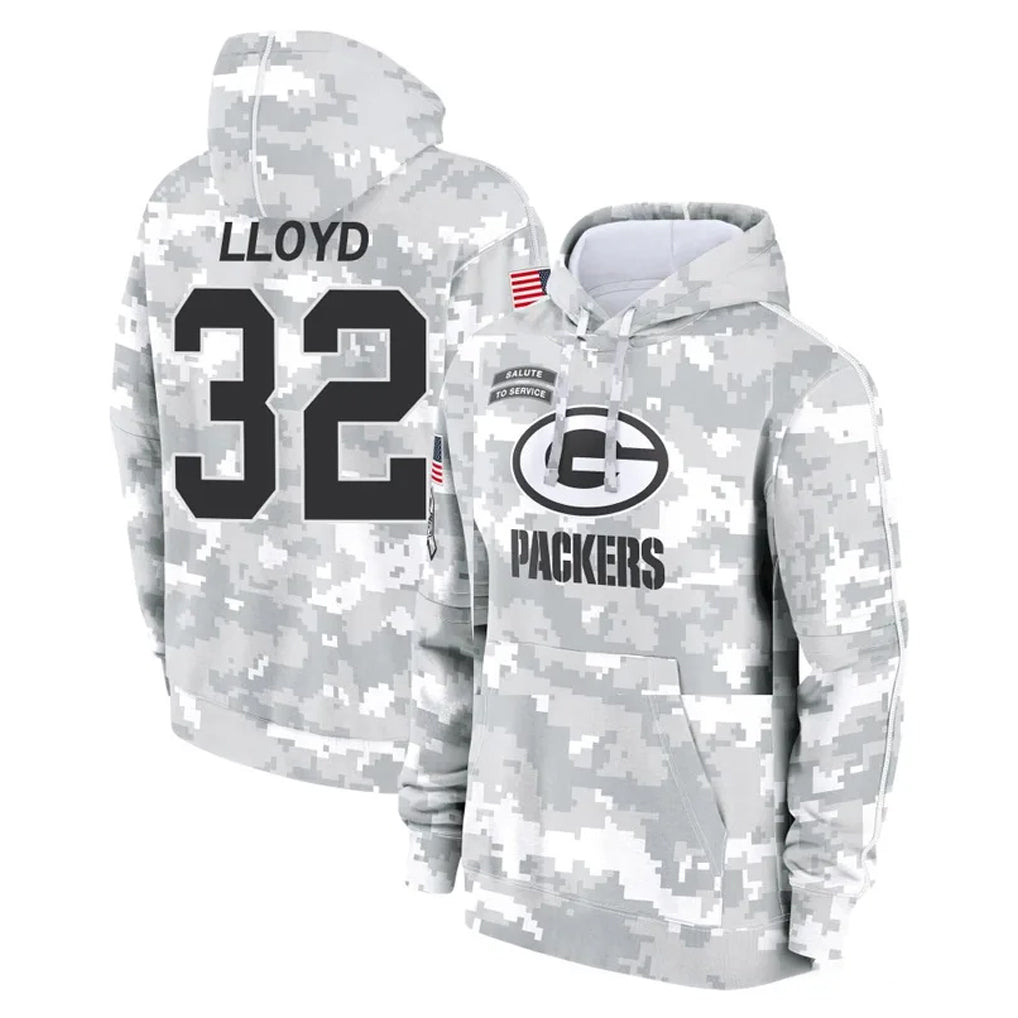 GB.Packers #32 MarShawn Lloyd Player Arctic Camo Salute to Service Hoodies Limited Game Cooneas Stitched Jerseys