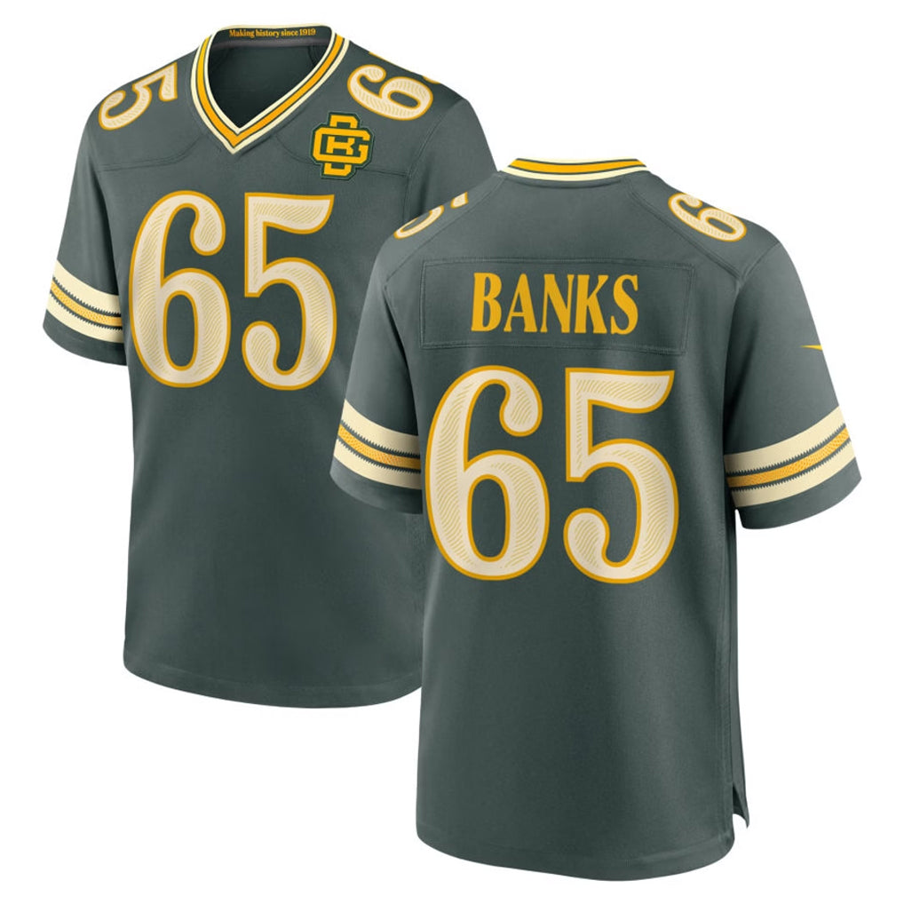GB.Packers #65 Aaron Banks Player Green 2026 Rivalries Collection Home Game Cooneas Stitched Jerseys