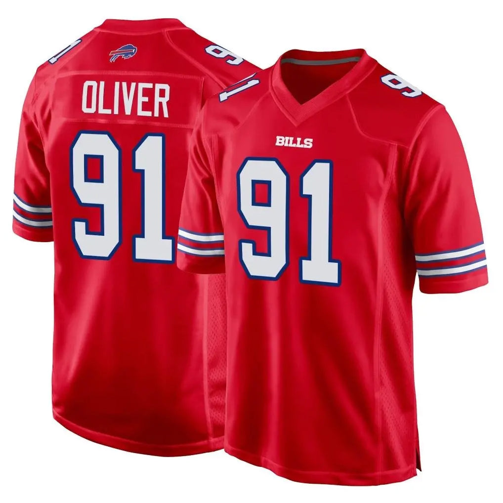 B.Bills #91 Ed Oliver Player Red Home Game Cooneas Stitched Jerseys