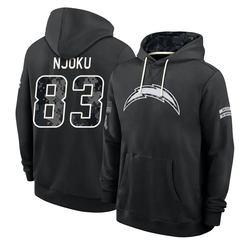 LA.Chargers #83 David Njoku Player 2026 Black Logo Pullover Hoodies Limited Game Stitched Jerseys