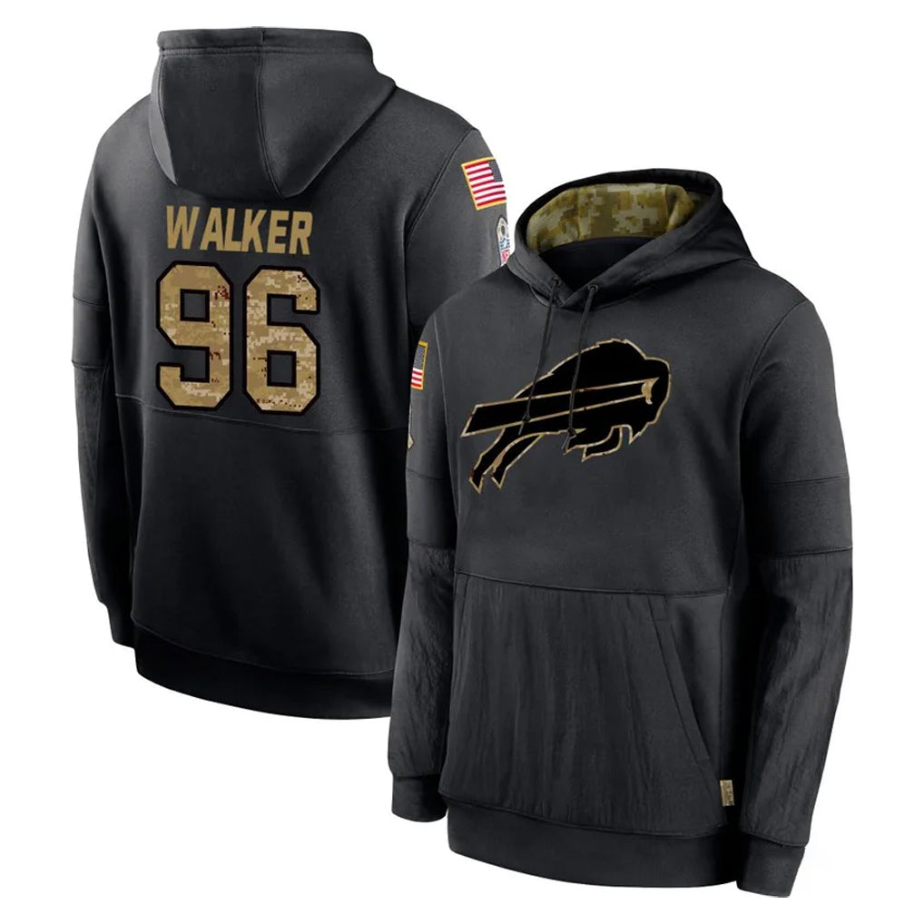 B.Bills #96 Deone Walker Player Black Salute to Service Hoodies Cooneas Stitched Jersey