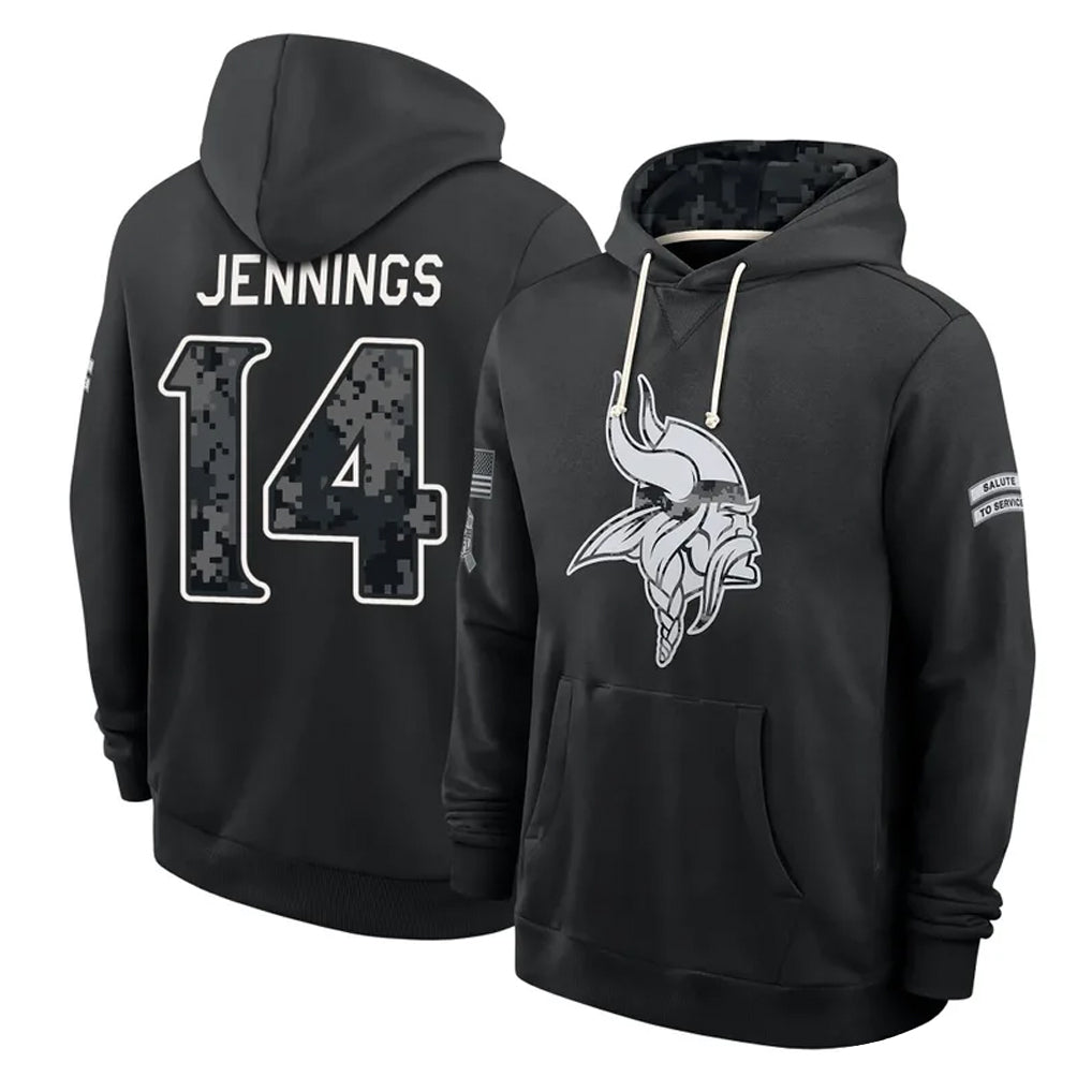 MN.Vikings #14 Jauan Jennings Player 2026 Black Logo Pullover Hoodies Limited Game Cooneas Stitched Jerseys