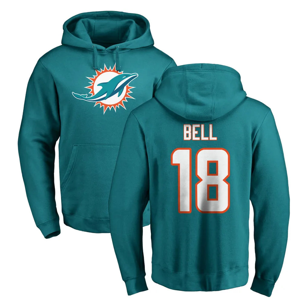 M.Dolphins #18 Chris Bell Player Aqua LOGO Pullover Hoodies Limited Cooneas Stitched Jerseys