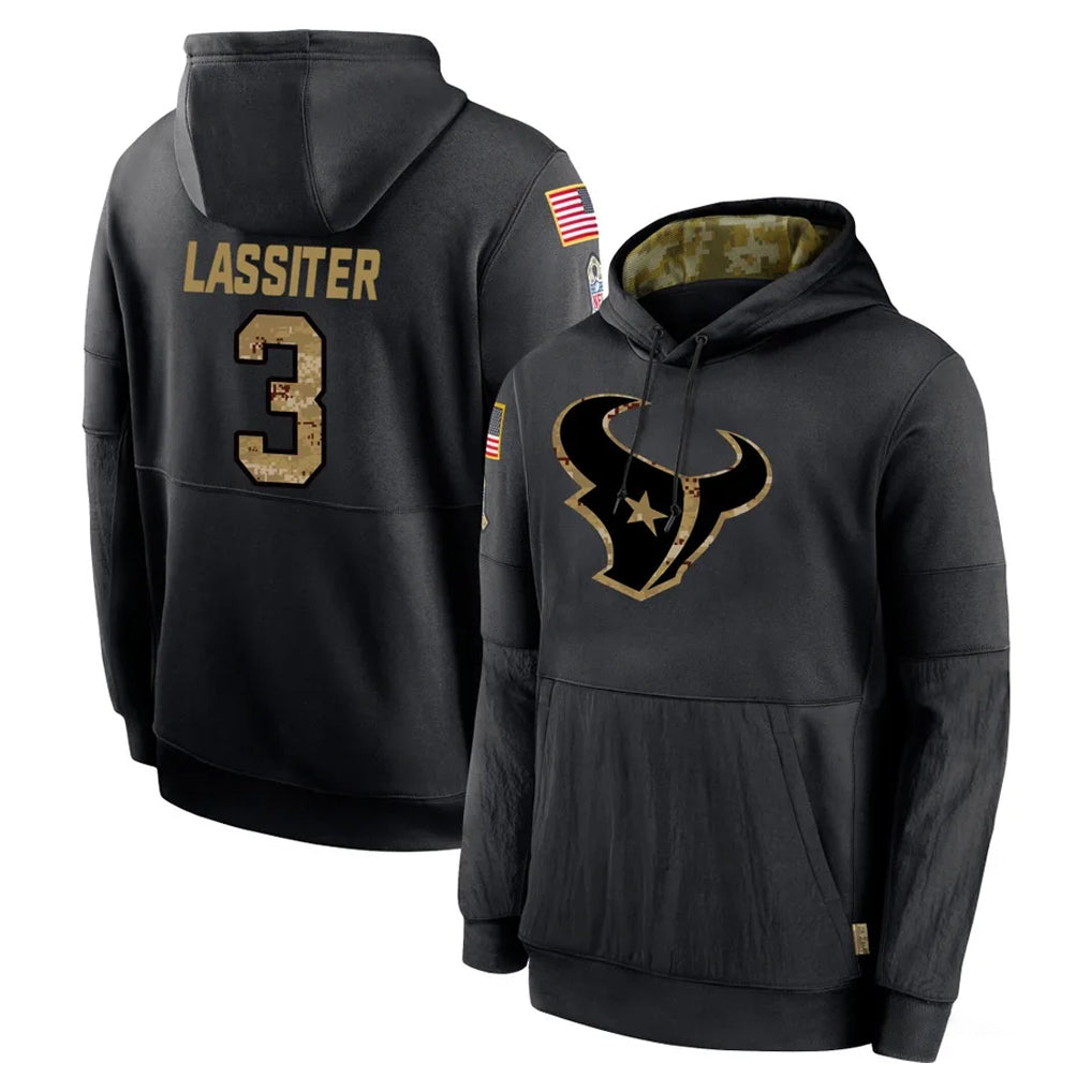 H.Texans #3 Kamari Lassiter Player Black Salute to Service Hoodies Limited Game Cooneas Stitched Jerseys