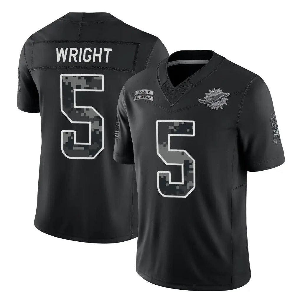 M.Dolphins #5 Jaylen Wright Player Black Limited 2026 Salute to Service Home Game Cooneas Stitched Jerseys