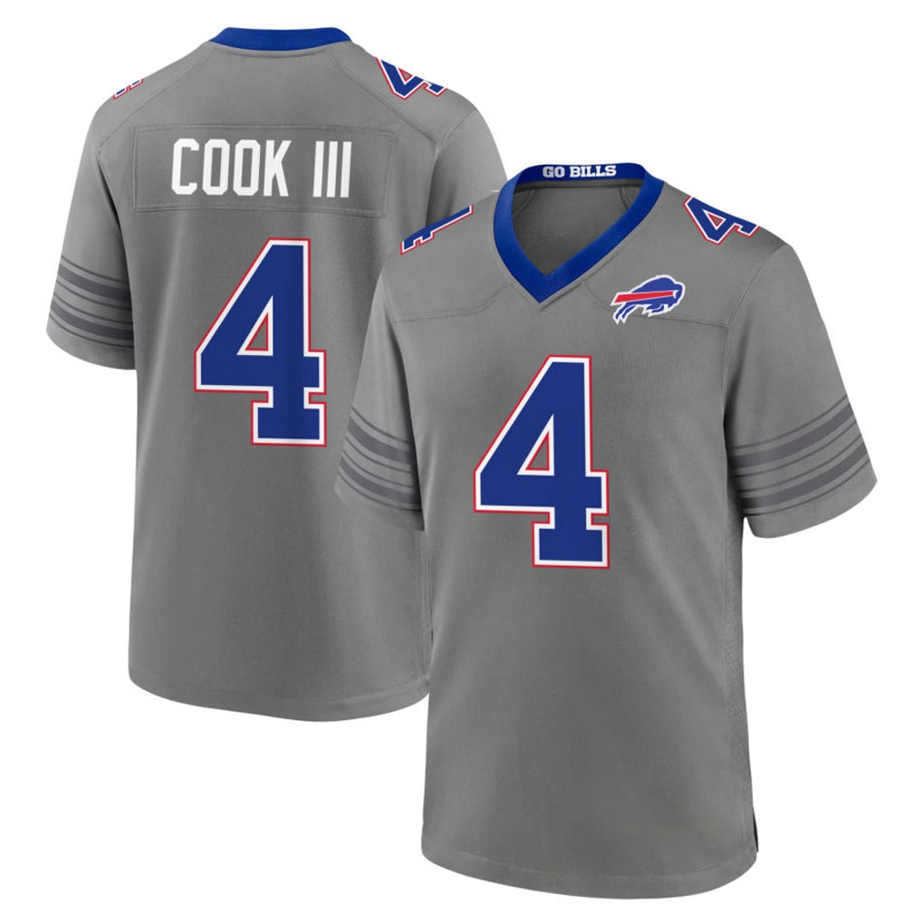 B.Bills #4 James Cook III Player Gray Nickel City Home Game Cooneas Stitched Jerseys