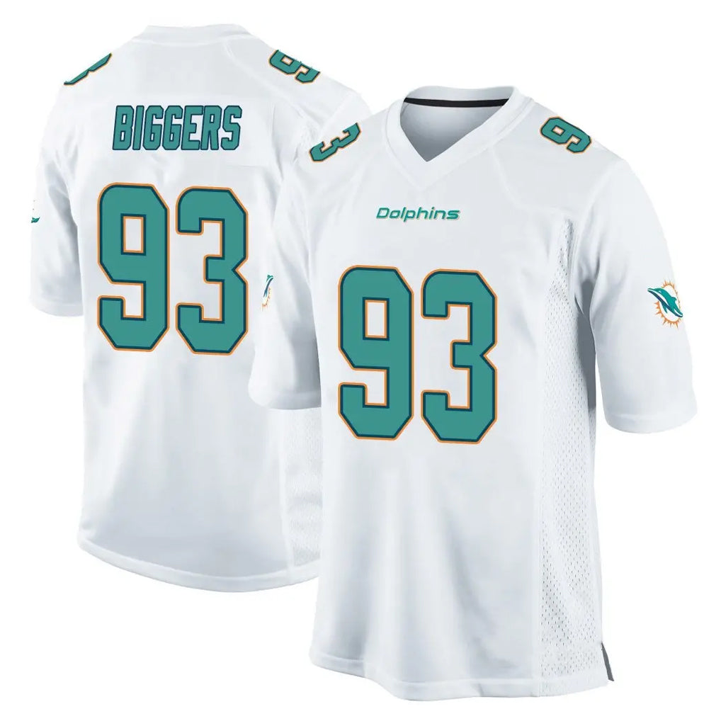 M.Dolphins #93 Zeek Biggers Player White Home Game Cooneas Stitched Jerseys