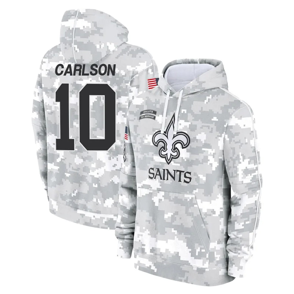 NO.Saints #10 Daniel Carlson Player Arctic Camo Salute to Service Pullover Hoodies Limited Game Cooneas Stitched Jerseys