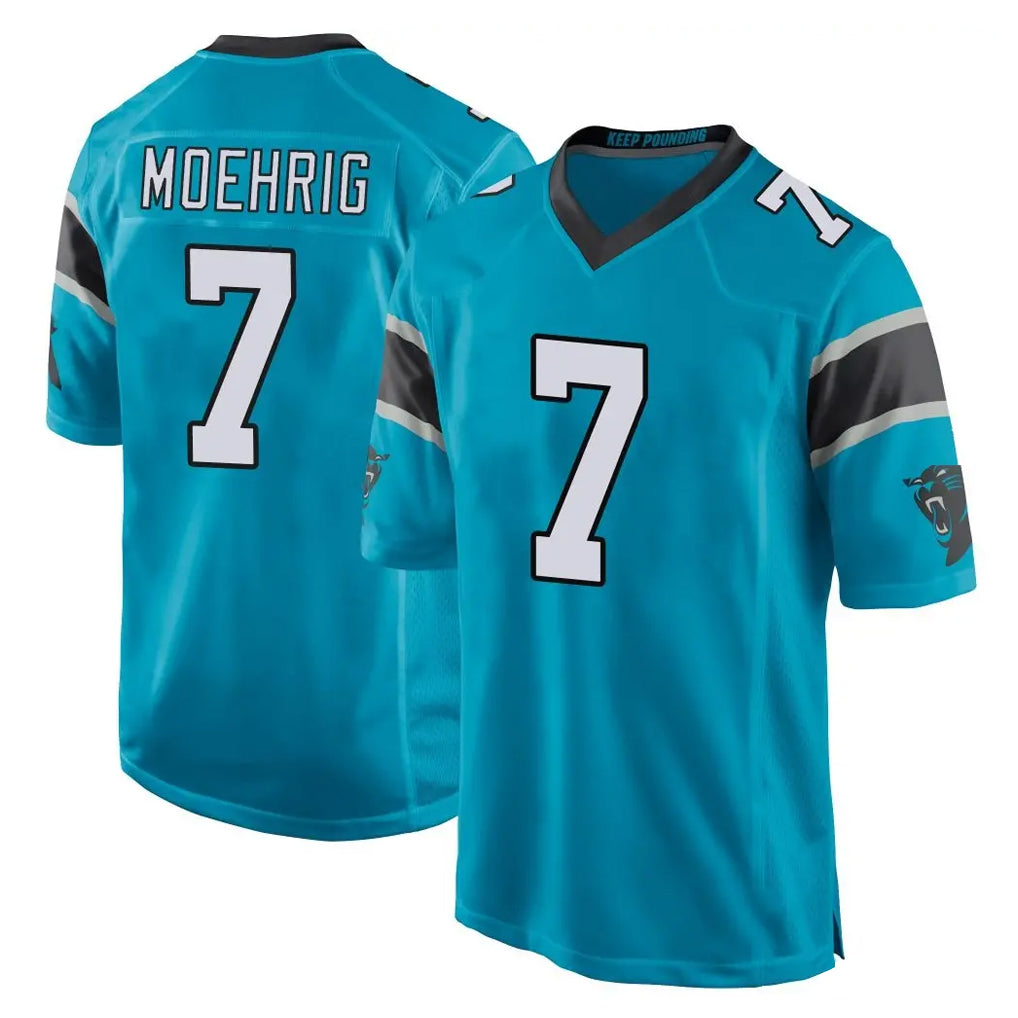 C.Panthers #7 Tre'von Moehrig Player Blue Game Cooneas Stitched Jerseys