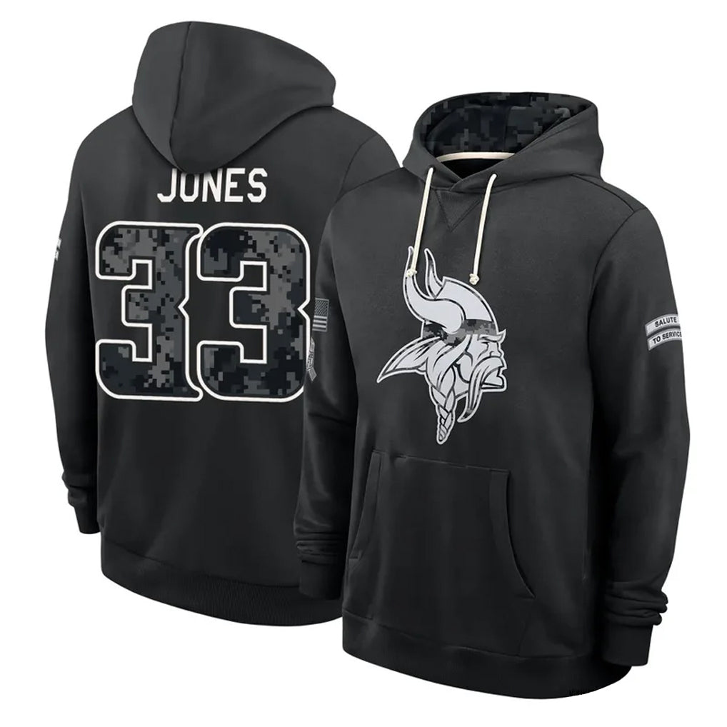 MN.Vikings #33 Aaron Jones Sr. Player 2026 Black Logo Pullover Hoodies Limited Game Cooneas Stitched Jerseys