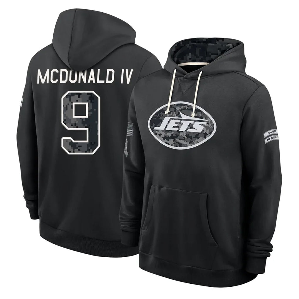 NY.Jets #9 Will McDonald IV Player 2026 Black Logo Pullover Hoodies Limited Game Cooneas Stitched Jerseys