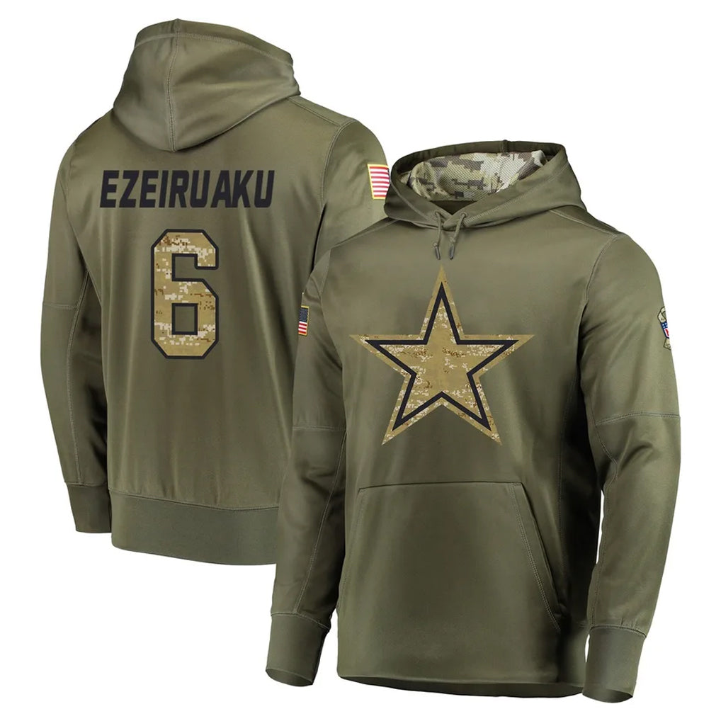 D.Cowboys #6 Donovan Ezeiruaku Player Olive Salute to Service Pullover Hoodies Home Game Cooneas Stitched Jerseys